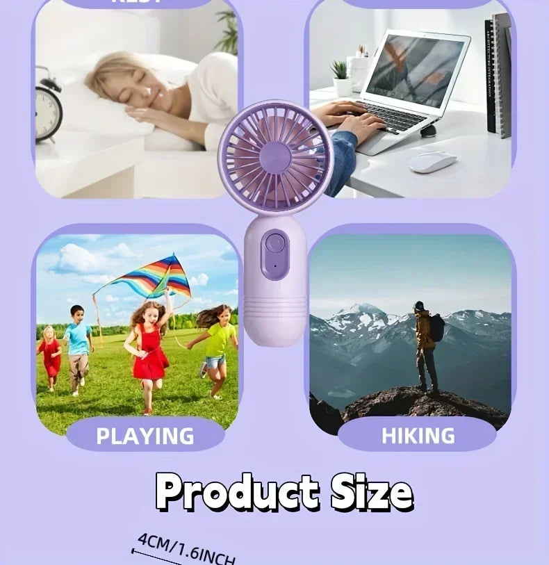 Mini Handheld Fan 3-Speed Strong Wind USB Rechargeable Long Lasting Portable Desk Fan For Students Office Outdoor Travel Camping