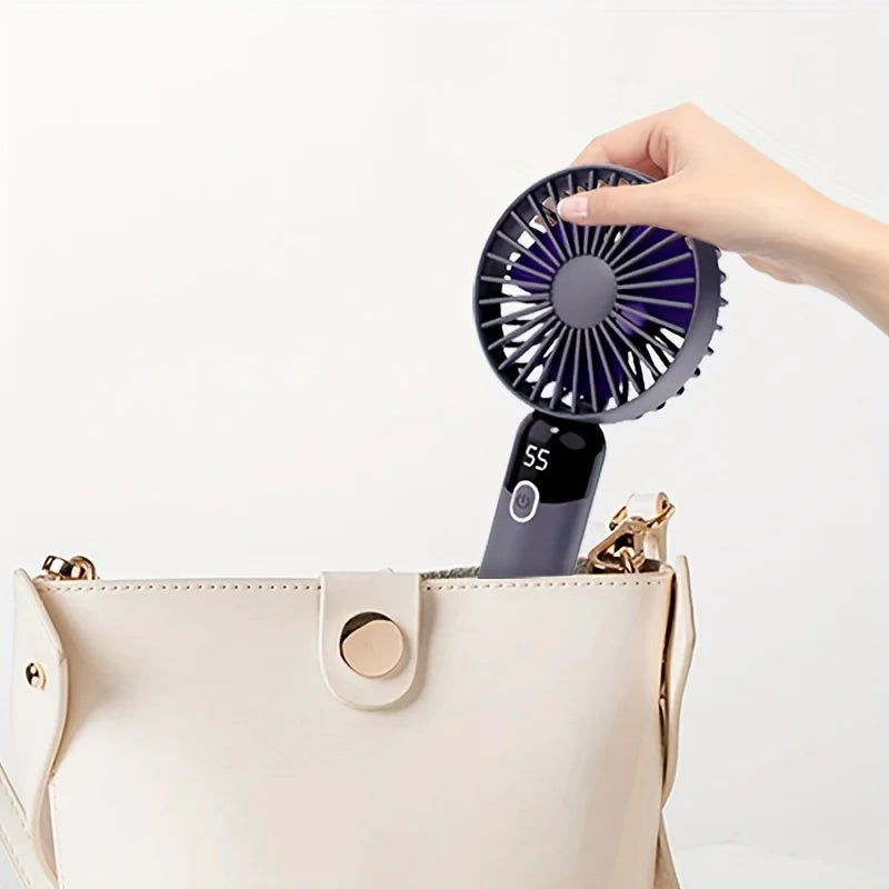 Portable Fan, 6 Speeds Personal Fan with Base, Digital Display, Lash Fan Makeup Fan Handheld/Neck/Desk Fan for Outdoor Indoor
