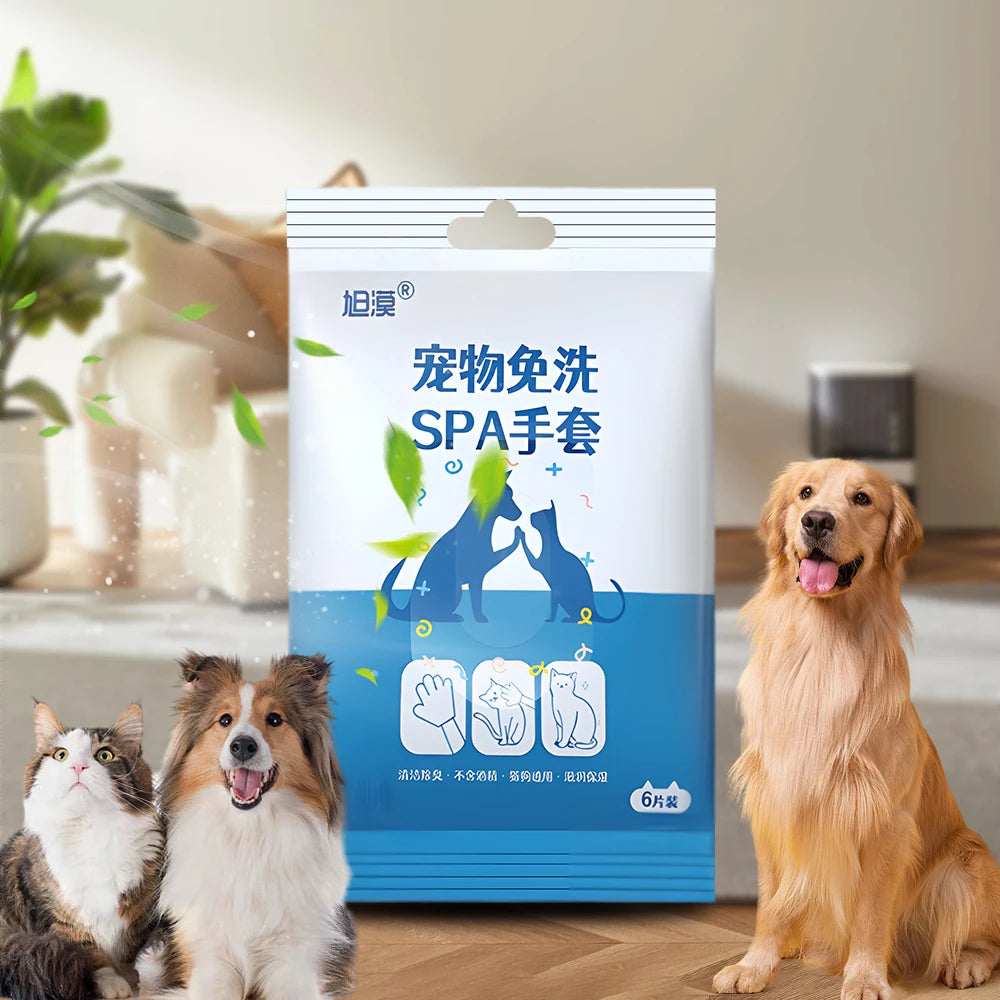 30/6PCS Cat Dog Disposable Glove Towels Pet Wash Free Glove No Rinse Washing Gloves Towels Deodorizing Dry Cleaning Wet Towels