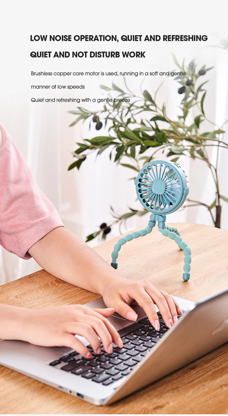 Portable USB Desktop Folding Fan,Outdoor Baby Stroller Handheld Fan, Summer Mute Small Multifunctional Octopus Mini Fan