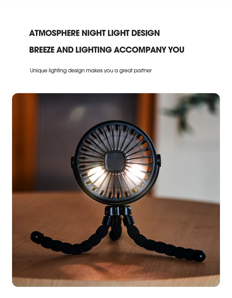 Portable USB Desktop Folding Fan,Outdoor Baby Stroller Handheld Fan, Summer Mute Small Multifunctional Octopus Mini Fan