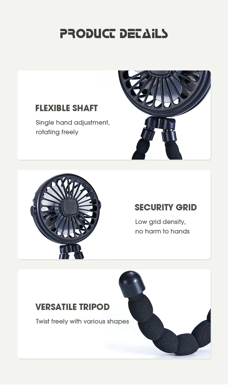 Portable USB Desktop Folding Fan,Outdoor Baby Stroller Handheld Fan, Summer Mute Small Multifunctional Octopus Mini Fan