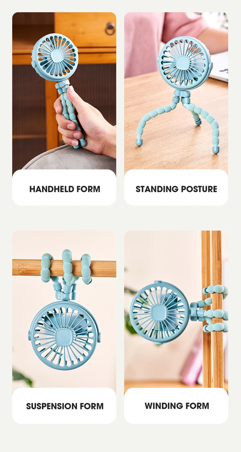 Portable USB Desktop Folding Fan,Outdoor Baby Stroller Handheld Fan, Summer Mute Small Multifunctional Octopus Mini Fan
