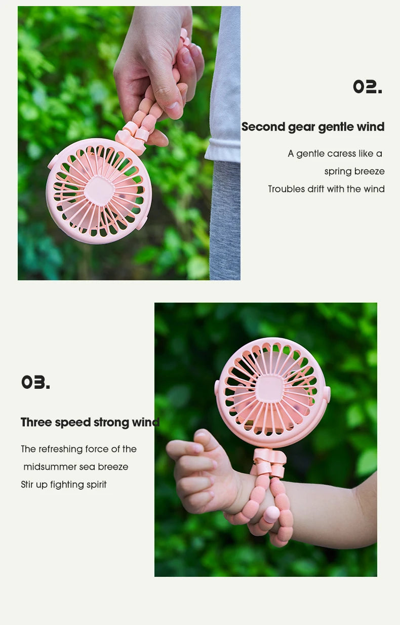 Portable USB Desktop Folding Fan,Outdoor Baby Stroller Handheld Fan, Summer Mute Small Multifunctional Octopus Mini Fan