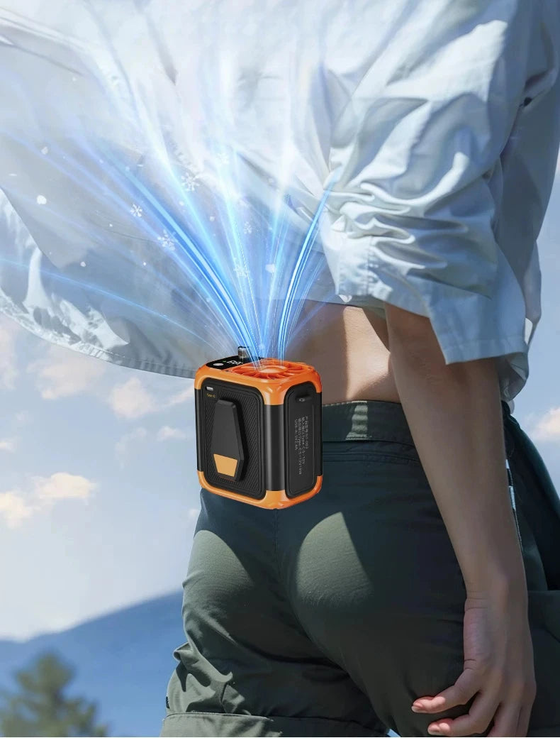 Mini high-speed waist fan, bladeless USB hanging neck fan, outdoor multifunctional mobile power lighting digital display fan