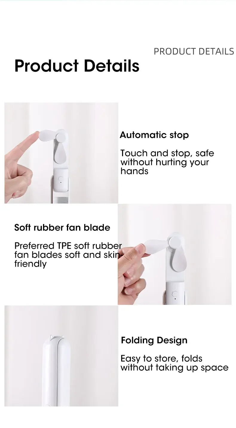 2000mAh Mini Portable Fan USB Rechargeable Cooler Collapsible Handheld Desktop Fan Quiet Foldable Office Home Handy Power Bank