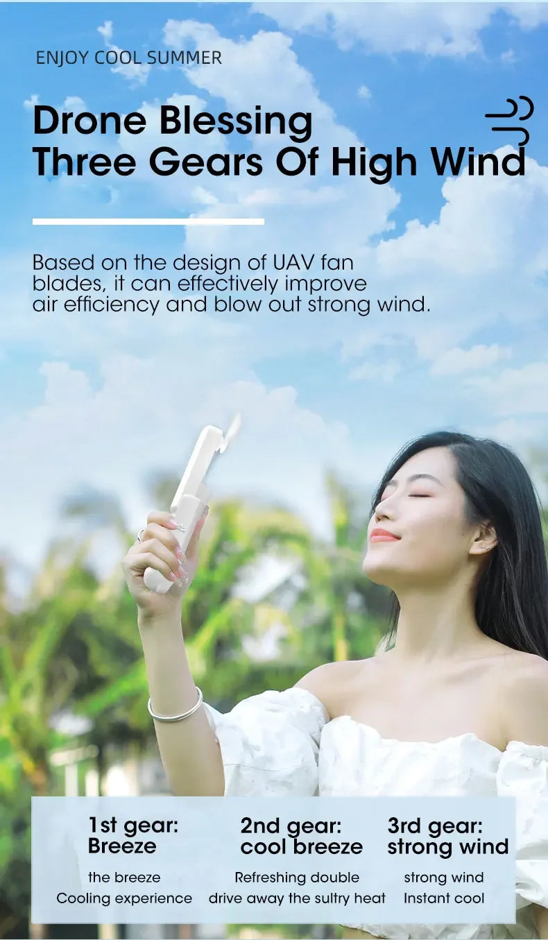 2000mAh Mini Portable Fan USB Rechargeable Cooler Collapsible Handheld Desktop Fan Quiet Foldable Office Home Handy Power Bank