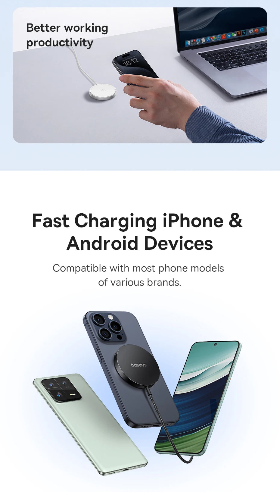 Baseus Qi2 15W Magnetic Wireless Charger Mini Fast Charging Phone Charger For iPhone 16 15 14 13 Pro Max