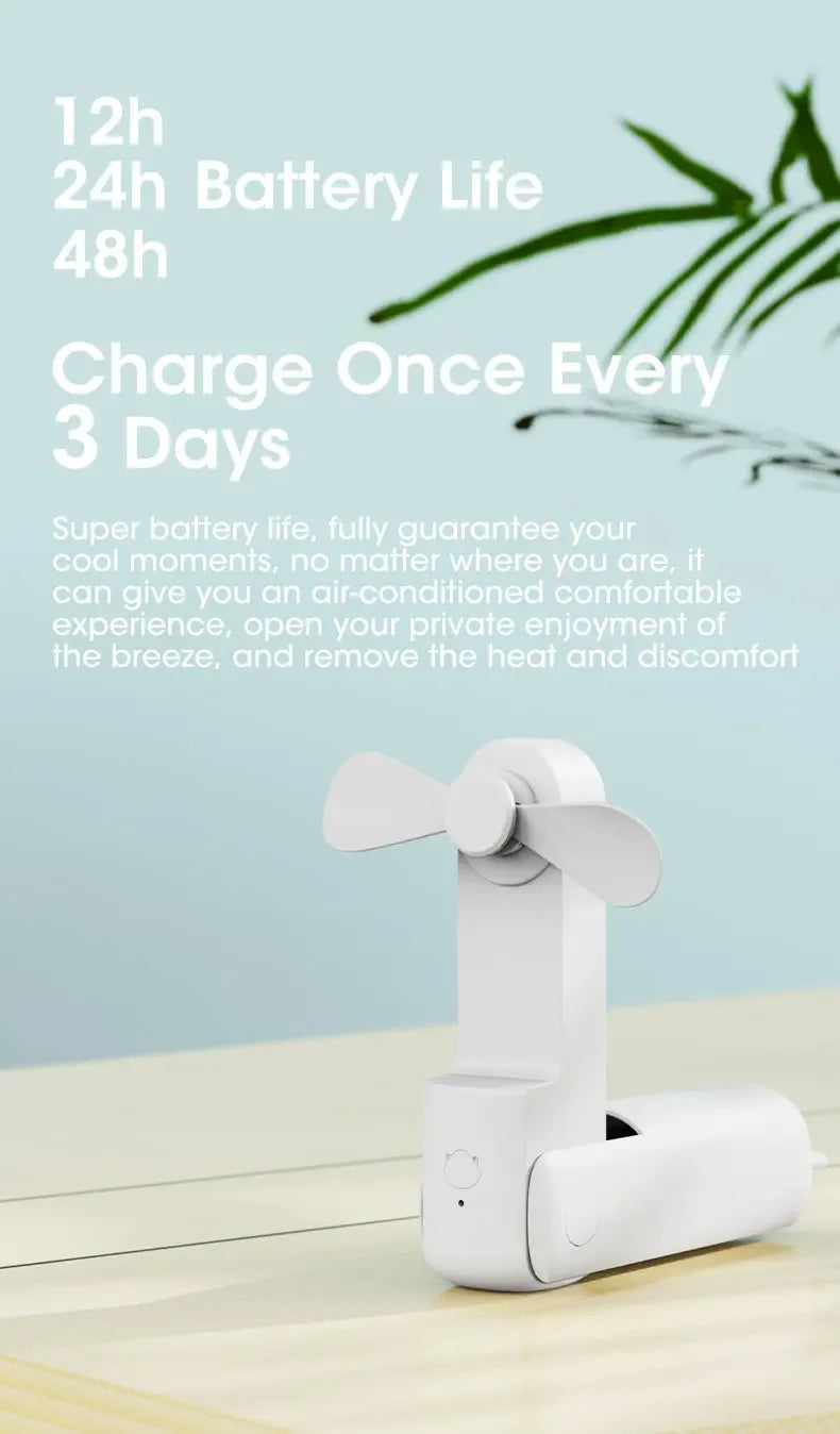 2000mAh Mini Portable Fan USB Rechargeable Cooler Collapsible Handheld Desktop Fan Quiet Foldable Office Home Handy Power Bank