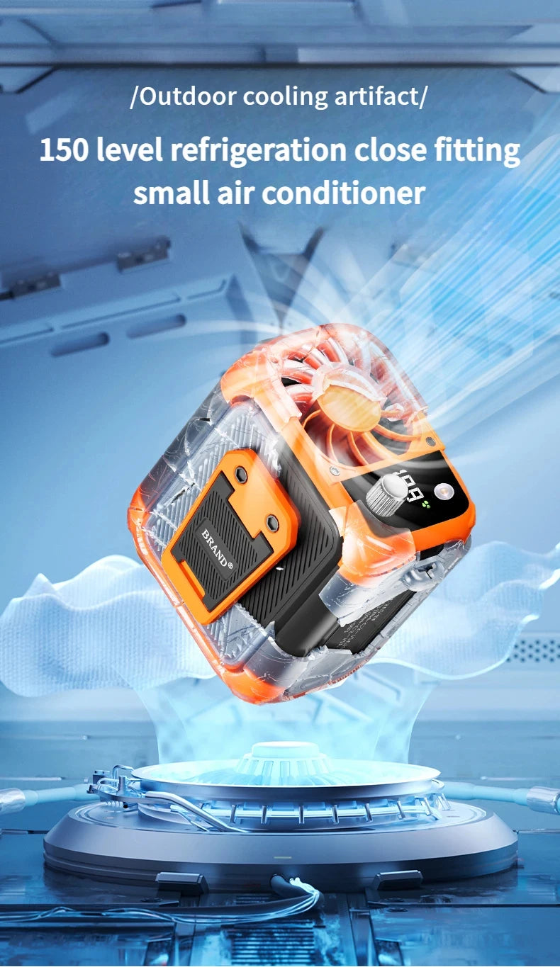 Mini high-speed waist fan, bladeless USB hanging neck fan, outdoor multifunctional mobile power lighting digital display fan