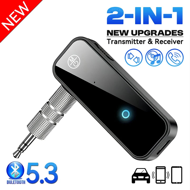 New Upgrade Bluetooth 5.3 Audio Transmitter Receiver 2 in1 Wireless Adapter 3.5 AUX Stereo Music Mini A2DP For Car TV PC Headset
