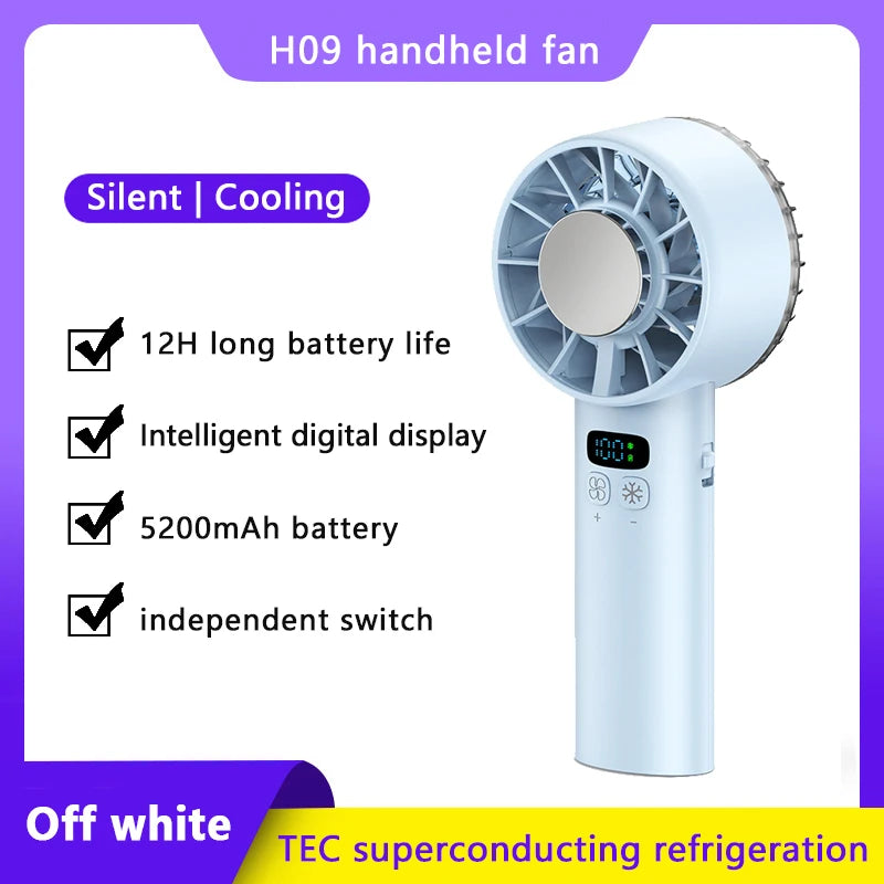 Outdoor Portable Mini Fan Handheld Fan with LED Display Semiconductor Refrigeration 100 Wind Speeds USB Rechargeable Battery Fan