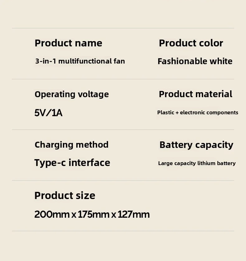 Fan portable mini desktop/clip on/hanging, TYPE-C charging 800mAh battery life fan, 5-speed wind/2-level LED light adjustment