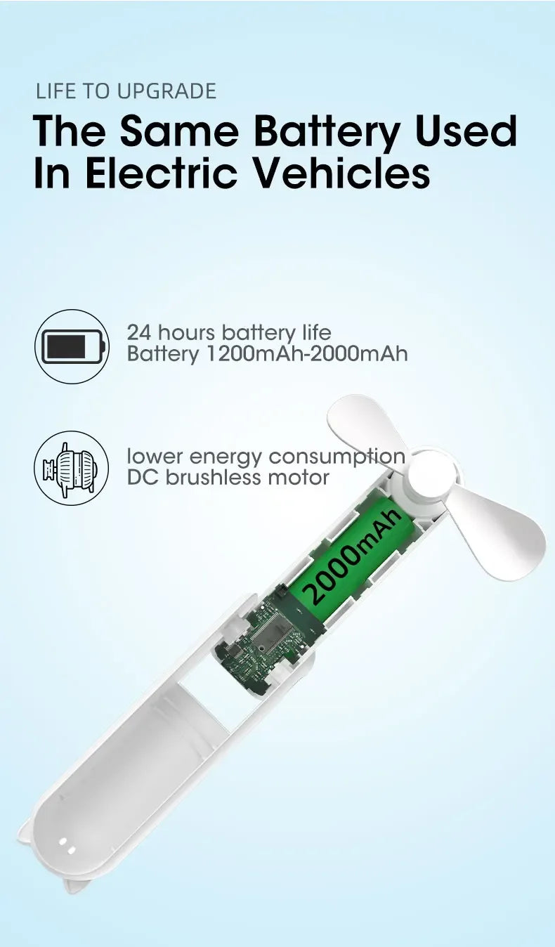 2000mAh Mini Portable Fan USB Rechargeable Cooler Collapsible Handheld Desktop Fan Quiet Foldable Office Home Handy Power Bank