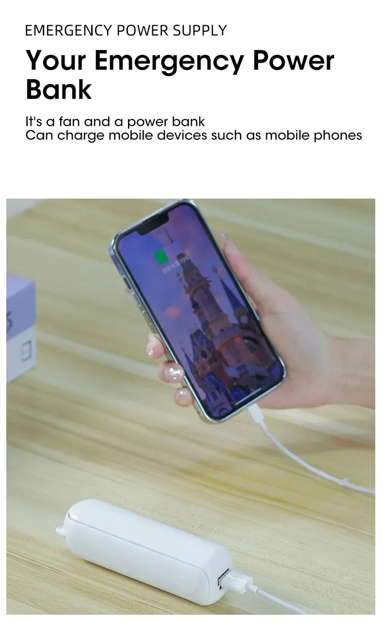 2000mAh Mini Portable Fan USB Rechargeable Cooler Collapsible Handheld Desktop Fan Quiet Foldable Office Home Handy Power Bank