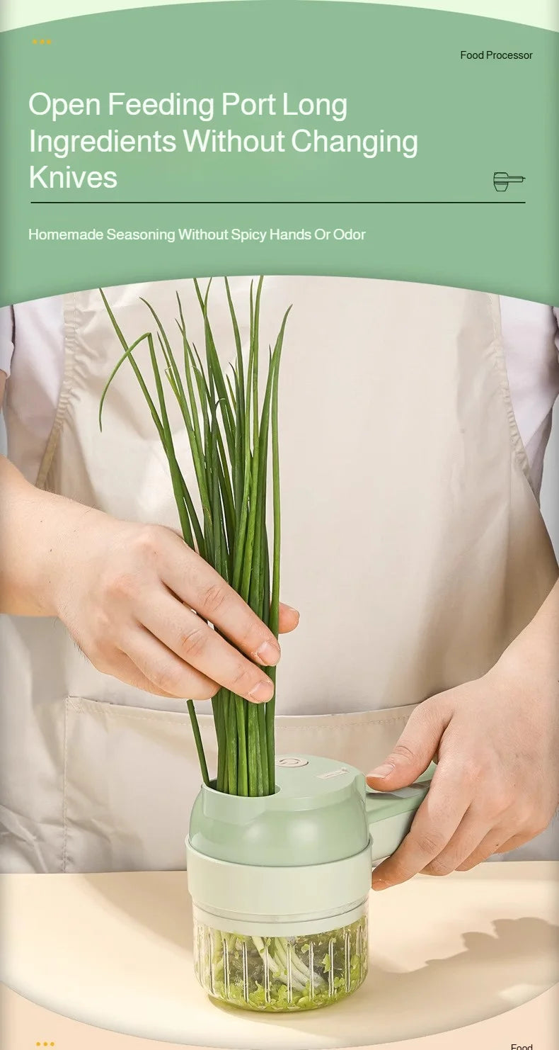 4 IN 1 Electric Vegetable Cutter Food Peel Slicer Handheld Wireless Garlic Masher Food Chopper Meat Grinder Home kitchen Mincer