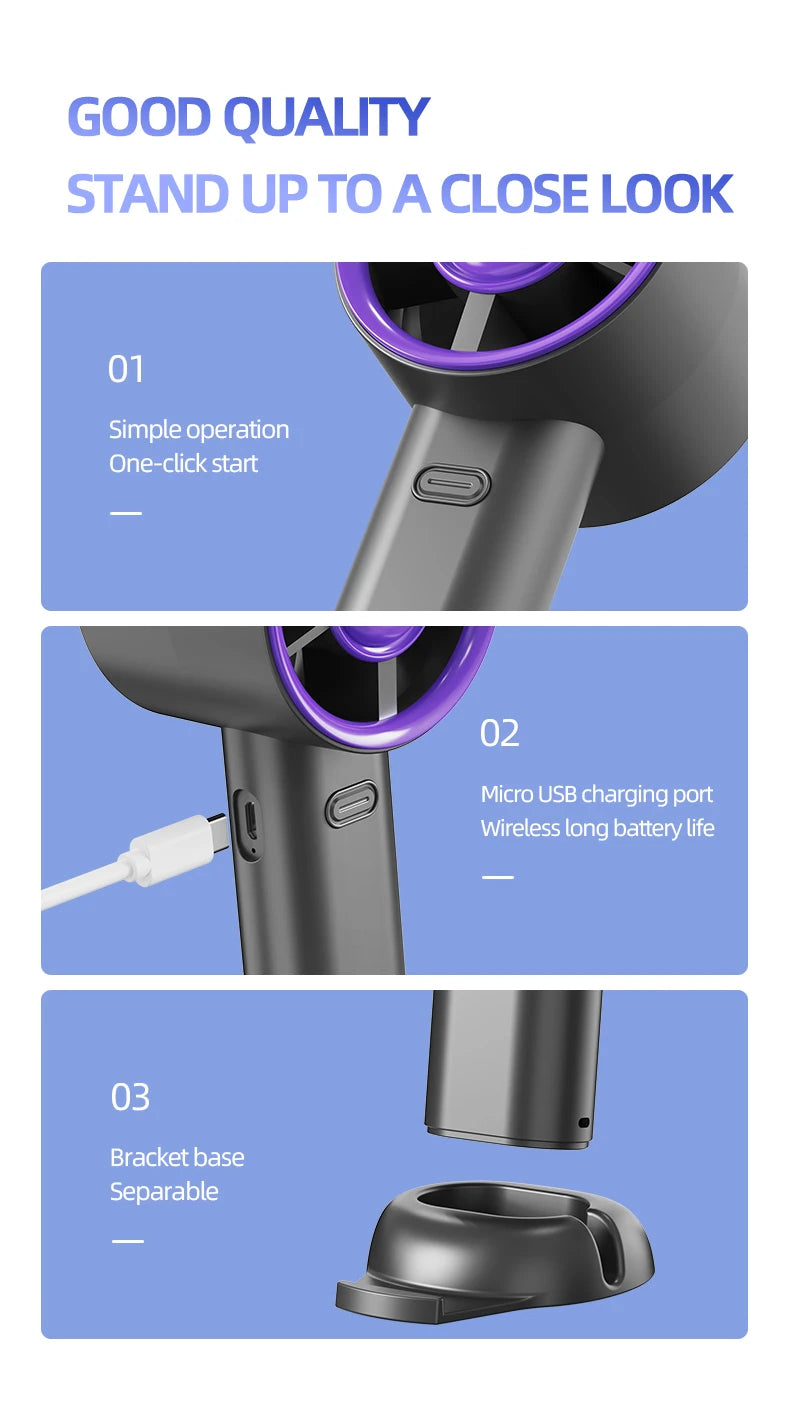 Mini Handheld USB Fast Charging Silent High-Speed Air Cooling Portable Fan Personal for Travel Outdoor Activities