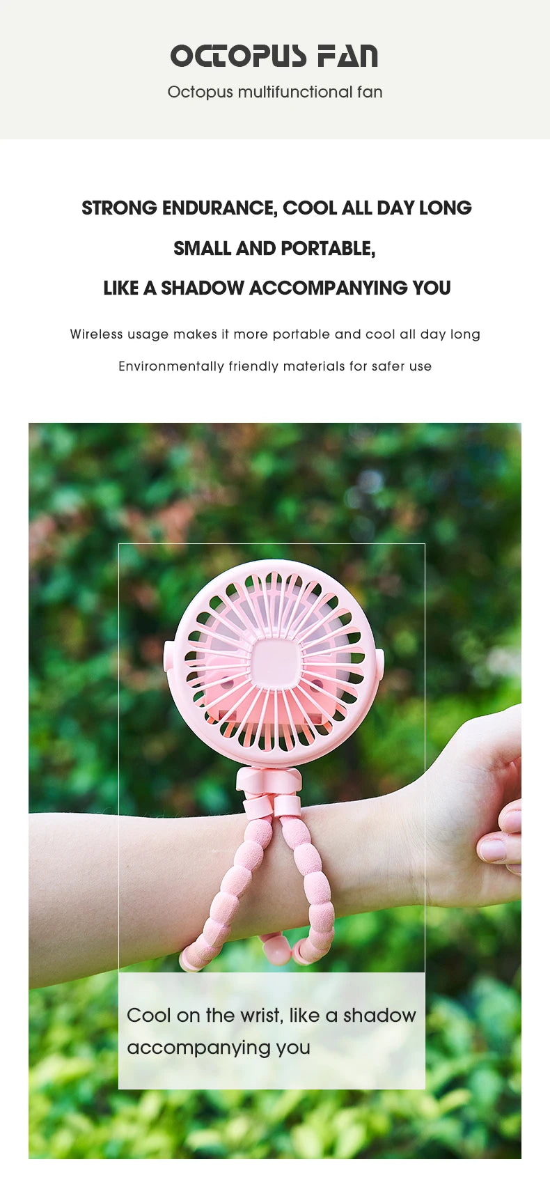 Portable USB Desktop Folding Fan,Outdoor Baby Stroller Handheld Fan, Summer Mute Small Multifunctional Octopus Mini Fan
