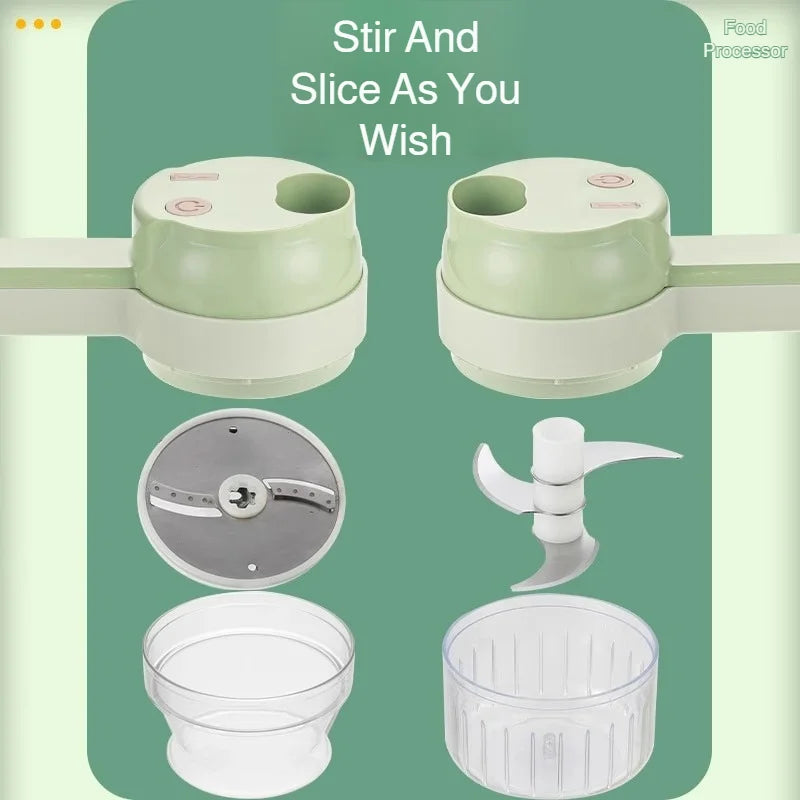 4 IN 1 Electric Vegetable Cutter Food Peel Slicer Handheld Wireless Garlic Masher Food Chopper Meat Grinder Home kitchen Mincer