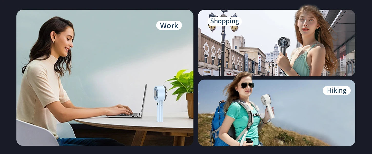 Outdoor Portable Mini Fan Handheld Fan with LED Display Semiconductor Refrigeration 100 Wind Speeds USB Rechargeable Battery Fan