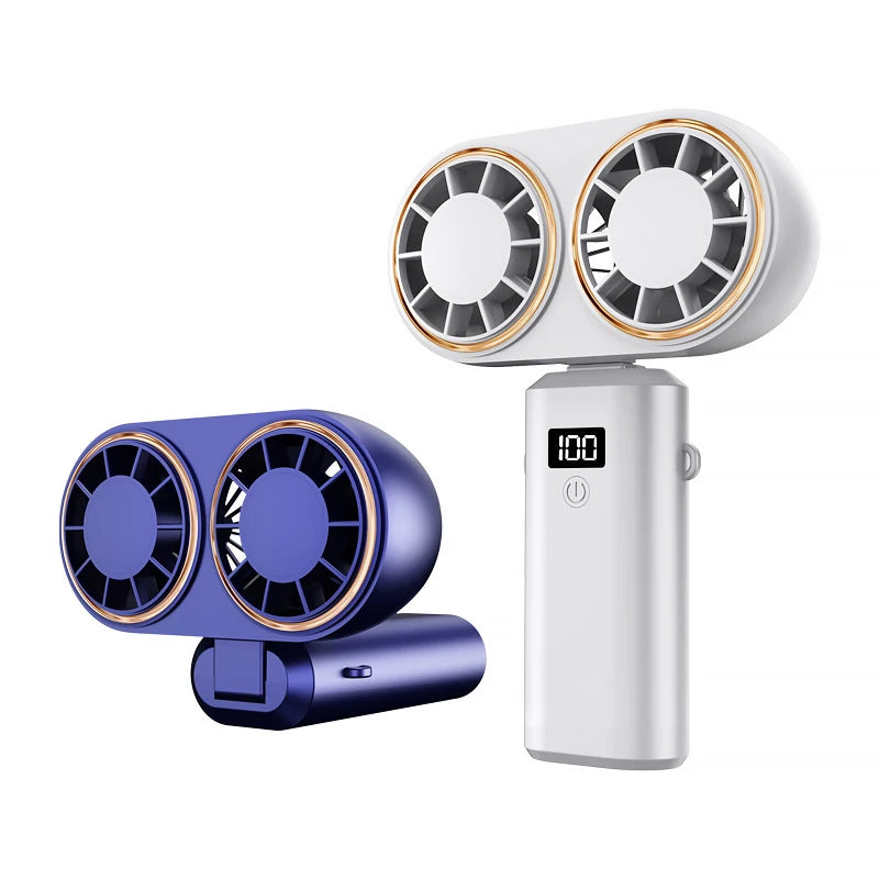 Handheld Personal Fan Compact Rechargeable Dual Fan Cooler Rechargeable Cooling Fan with Digital Display Personal Portable Fan