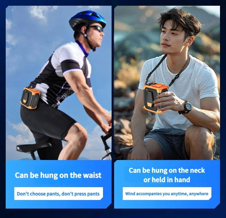 Mini high-speed waist fan, bladeless USB hanging neck fan, outdoor multifunctional mobile power lighting digital display fan