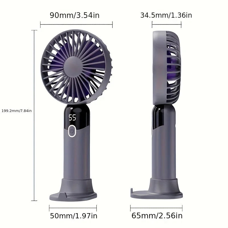 Portable Fan, 6 Speeds Personal Fan with Base, Digital Display, Lash Fan Makeup Fan Handheld/Neck/Desk Fan for Outdoor Indoor