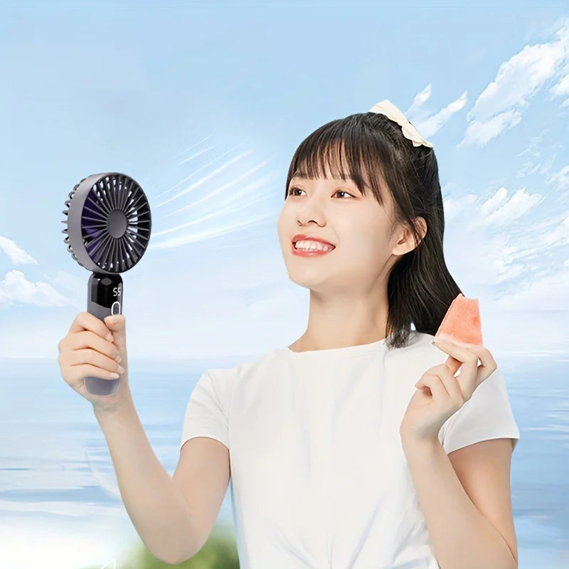 Portable Fan, 6 Speeds Personal Fan with Base, Digital Display, Lash Fan Makeup Fan Handheld/Neck/Desk Fan for Outdoor Indoor
