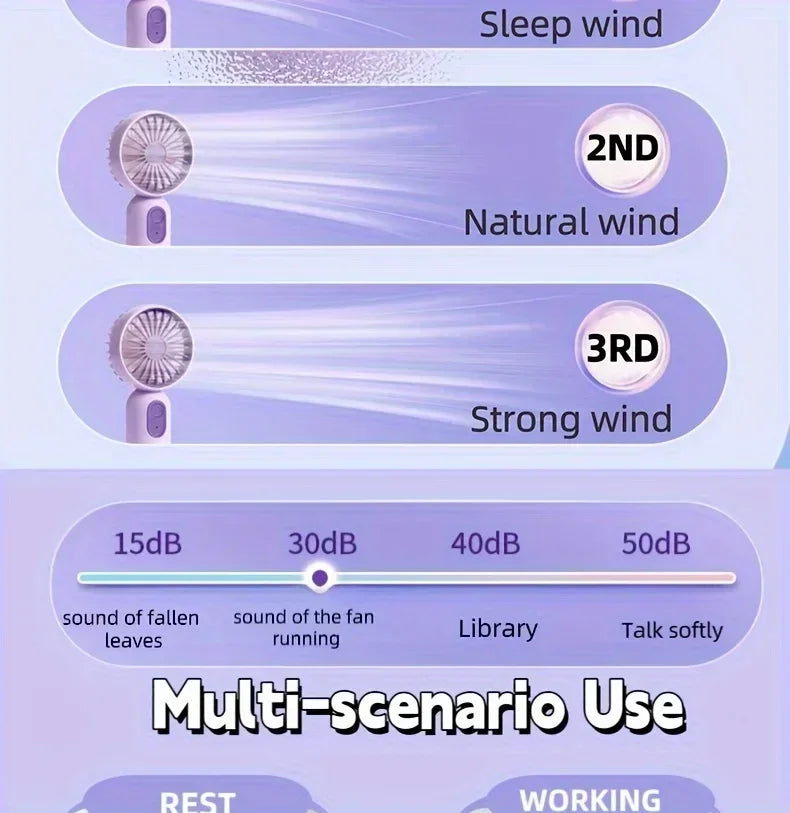 Mini Handheld Fan 3-Speed Strong Wind USB Rechargeable Long Lasting Portable Desk Fan For Students Office Outdoor Travel Camping