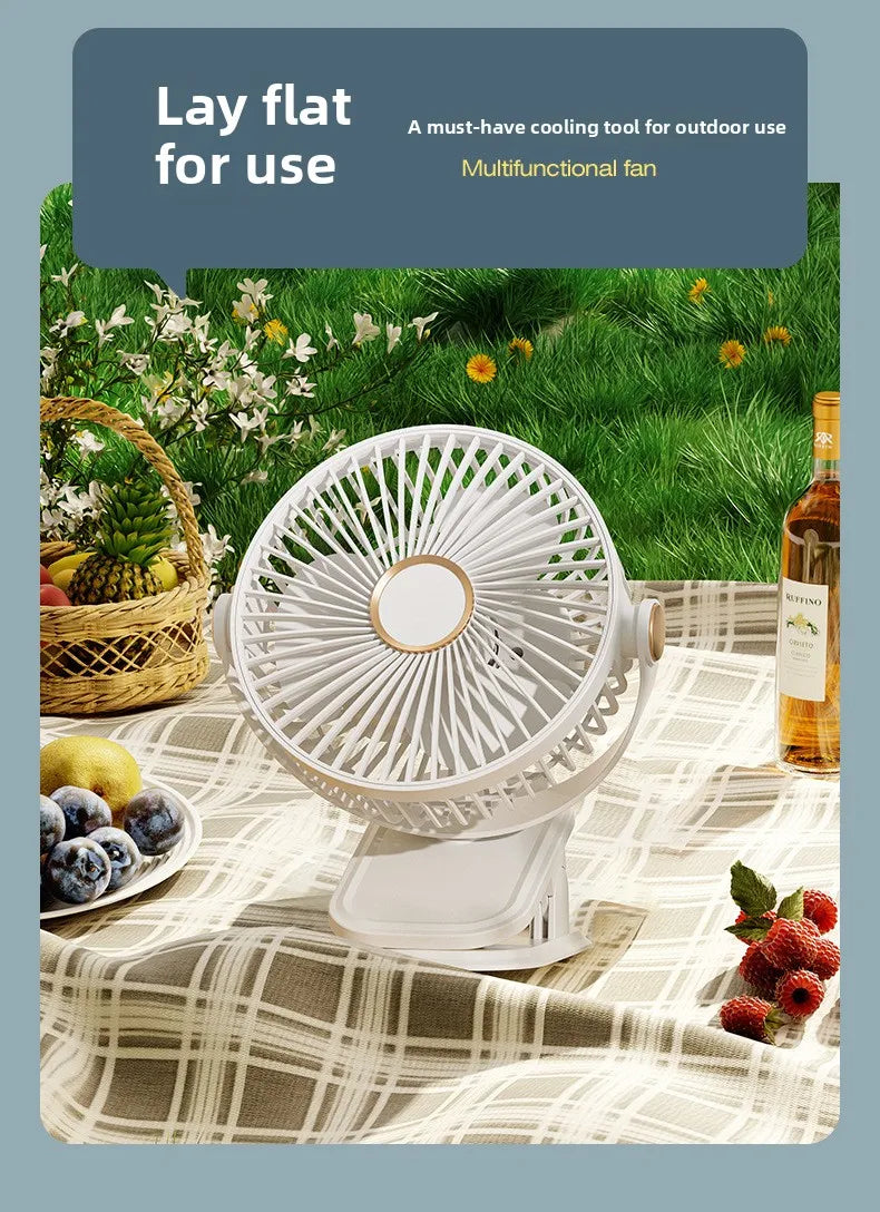 Fan portable mini desktop/clip on/hanging, TYPE-C charging 800mAh battery life fan, 5-speed wind/2-level LED light adjustment