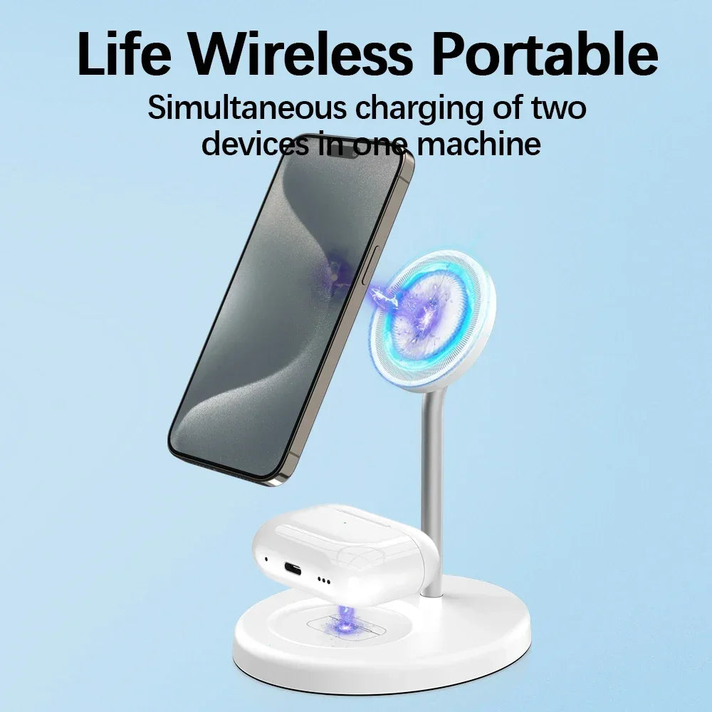 2 in 1 Magnetic Wireless Charger Stand Phone Charging Station Dock For iPhone 15 14 13 12 11 Pro Max AirPods Fast Chargers