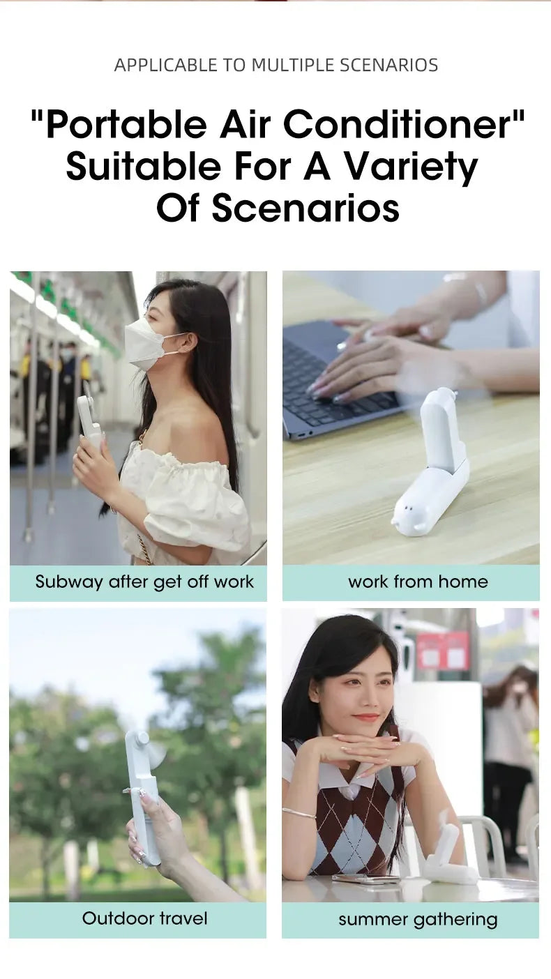 2000mAh Mini Portable Fan USB Rechargeable Cooler Collapsible Handheld Desktop Fan Quiet Foldable Office Home Handy Power Bank