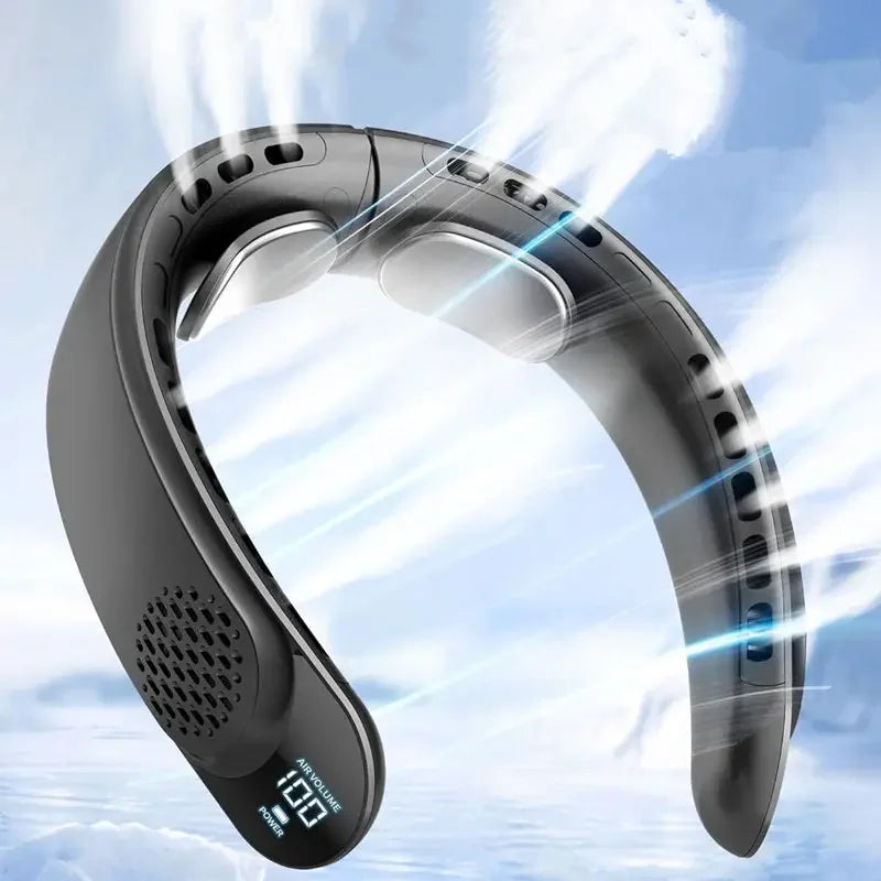 New Quad-Core USB Neck Fan Turbine Vaneless Design Easy Control 4000mAh Digital display for Outdoor Portable Fan Summer Gift