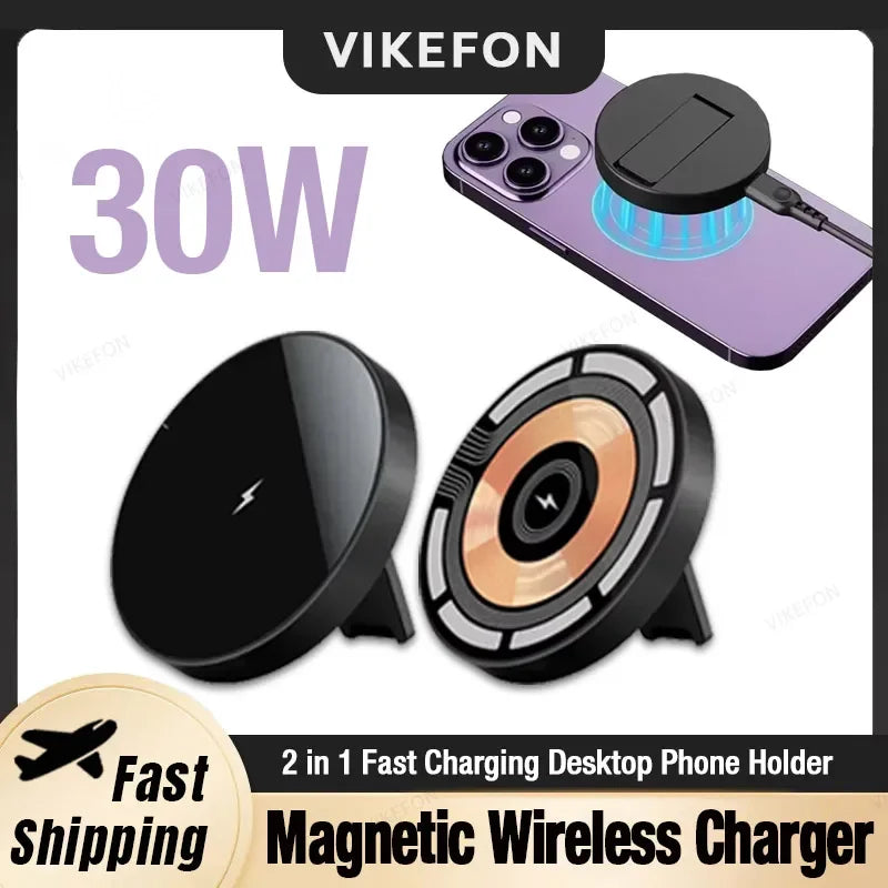 2 in 1 Desktop 30W Magnetic Wireless Charger Phone Holder For Magsafe iPhone 16 15 14 13 12 Pro Max X AirPods Fast Charging Dock