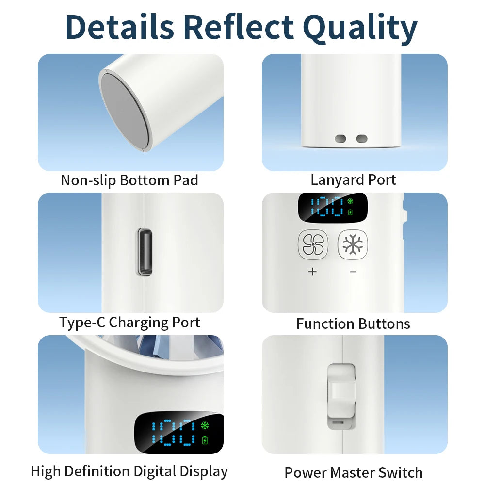 Outdoor Portable Mini Fan Handheld Fan with LED Display Semiconductor Refrigeration 100 Wind Speeds USB Rechargeable Battery Fan