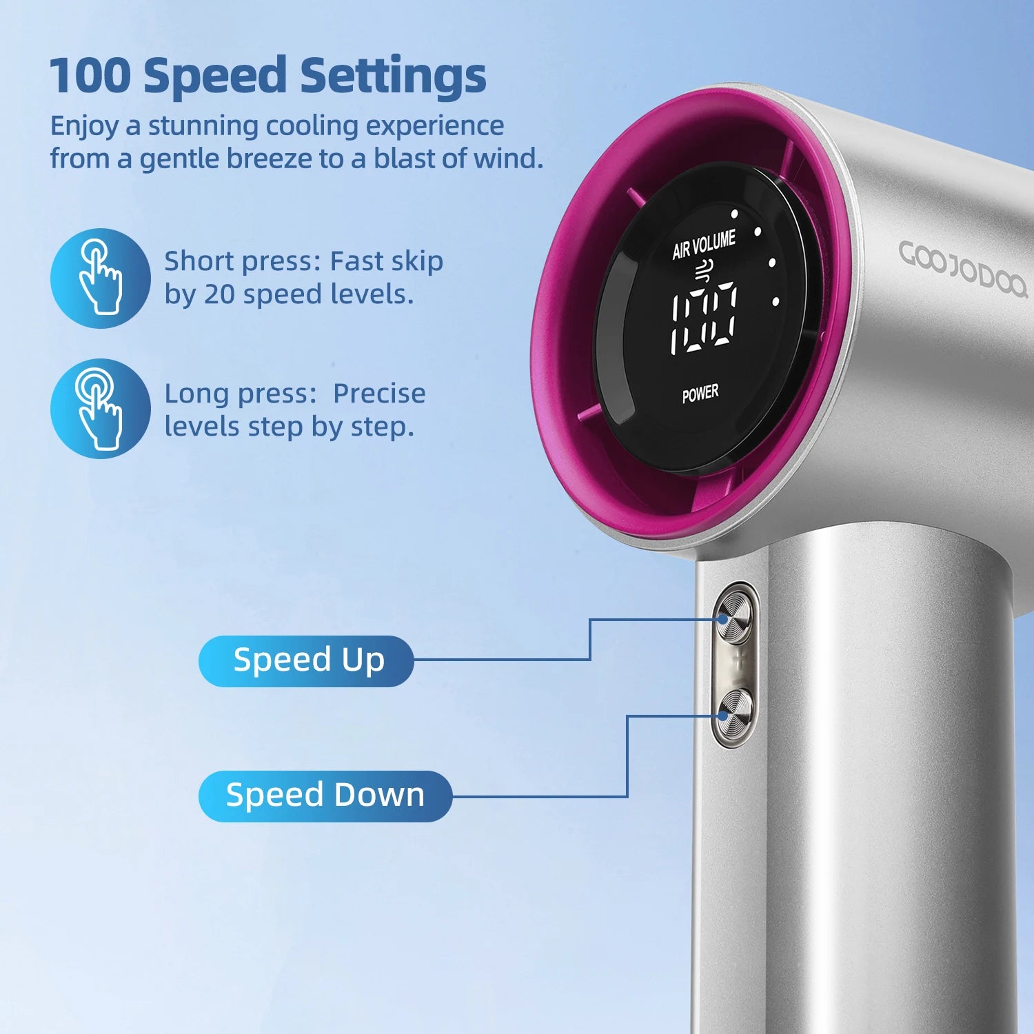 Mini Fan Rechargeable Strong Wind 100 Gear Wind Speed Electric Fan Digital Display Adjustable Turbo Portable Outdoor Handheld