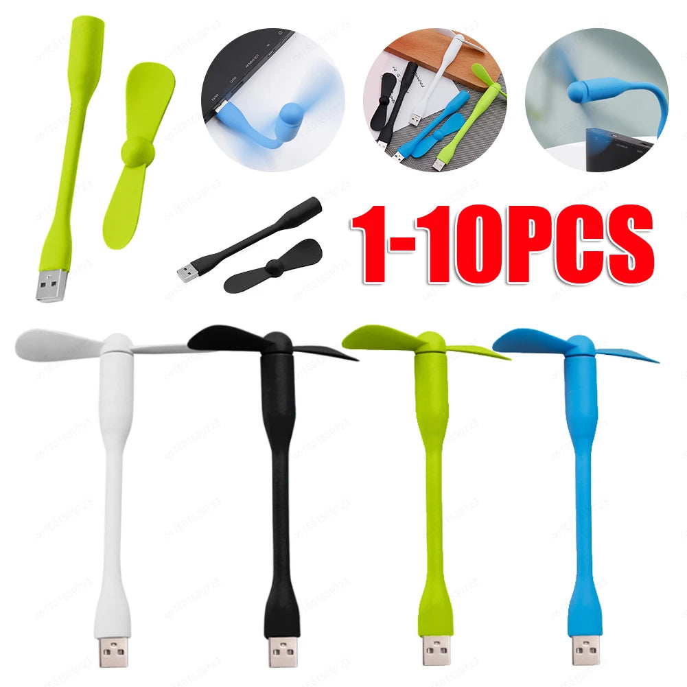 1-10PCS Flexible Portable Mini USB Fan for Power Bank Notebook Computer Summer Travel Cooling Gadget Mobile Phone USB Fans