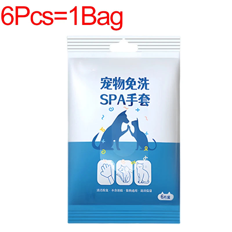 30/6PCS Cat Dog Disposable Glove Towels Pet Wash Free Glove No Rinse Washing Gloves Towels Deodorizing Dry Cleaning Wet Towels