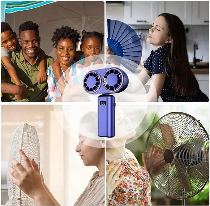 Handheld Personal Fan Compact Rechargeable Dual Fan Cooler Rechargeable Cooling Fan with Digital Display Personal Portable Fan