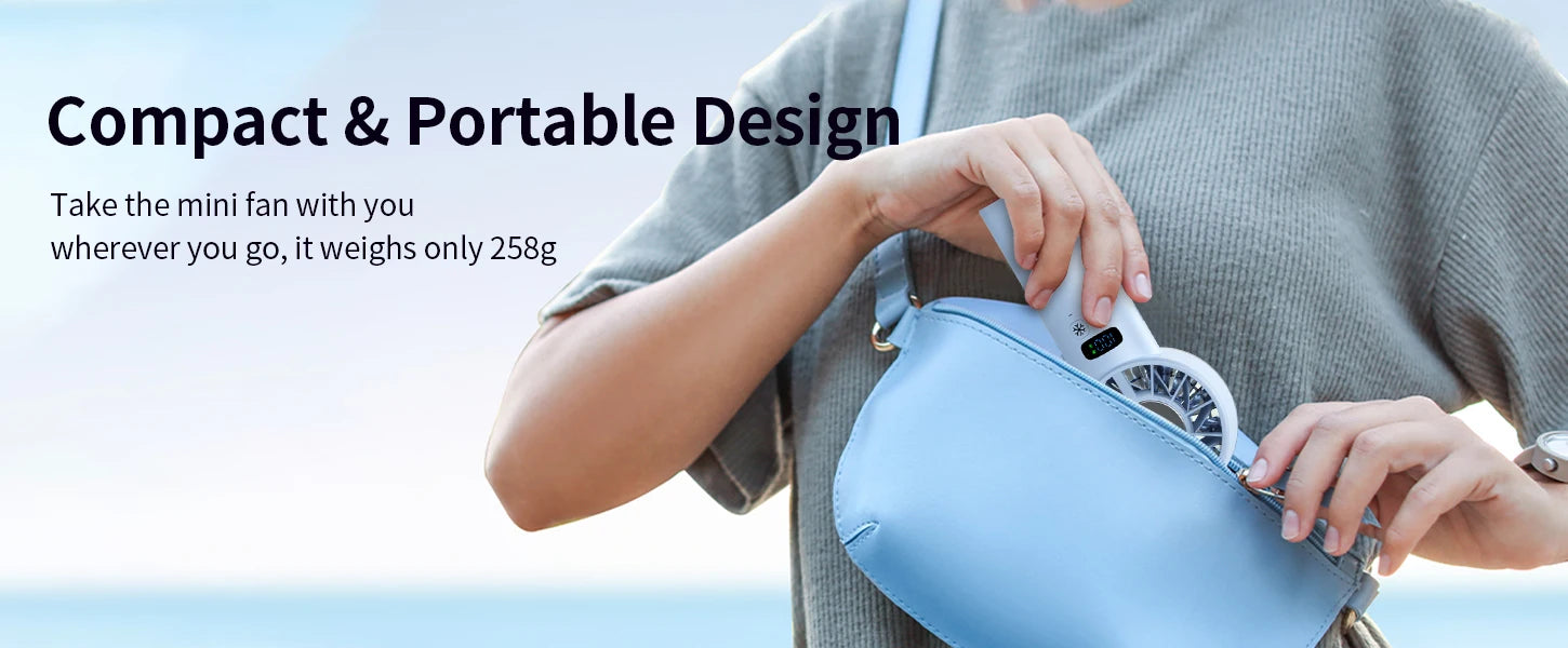 Outdoor Portable Mini Fan Handheld Fan with LED Display Semiconductor Refrigeration 100 Wind Speeds USB Rechargeable Battery Fan