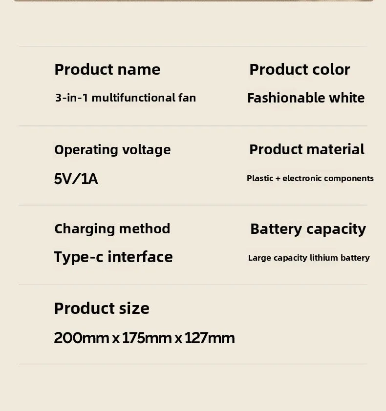 Fan portable mini desktop/clip on/hanging, TYPE-C charging 800mAh battery life fan, 5-speed wind/2-level LED light adjustment