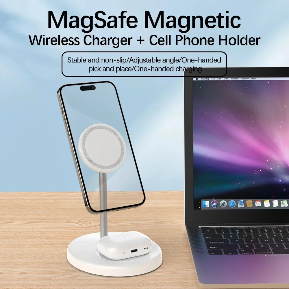 2 in 1 Magnetic Wireless Charger Stand Phone Charging Station Dock For iPhone 15 14 13 12 11 Pro Max AirPods Fast Chargers