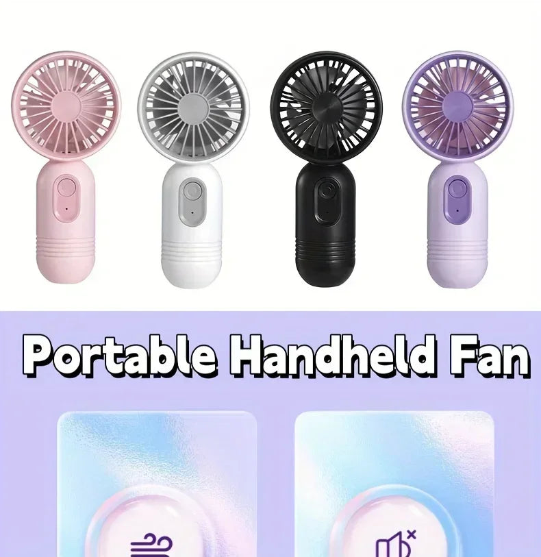 Mini Handheld Fan 3-Speed Strong Wind USB Rechargeable Long Lasting Portable Desk Fan For Students Office Outdoor Travel Camping