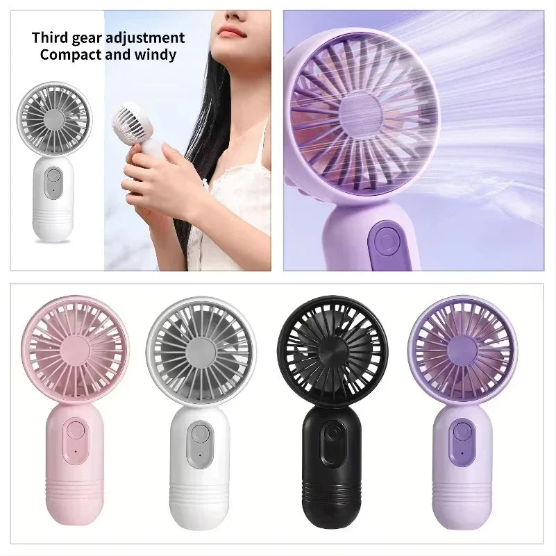 Mini Handheld Fan 3-Speed Strong Wind USB Rechargeable Long Lasting Portable Desk Fan For Students Office Outdoor Travel Camping