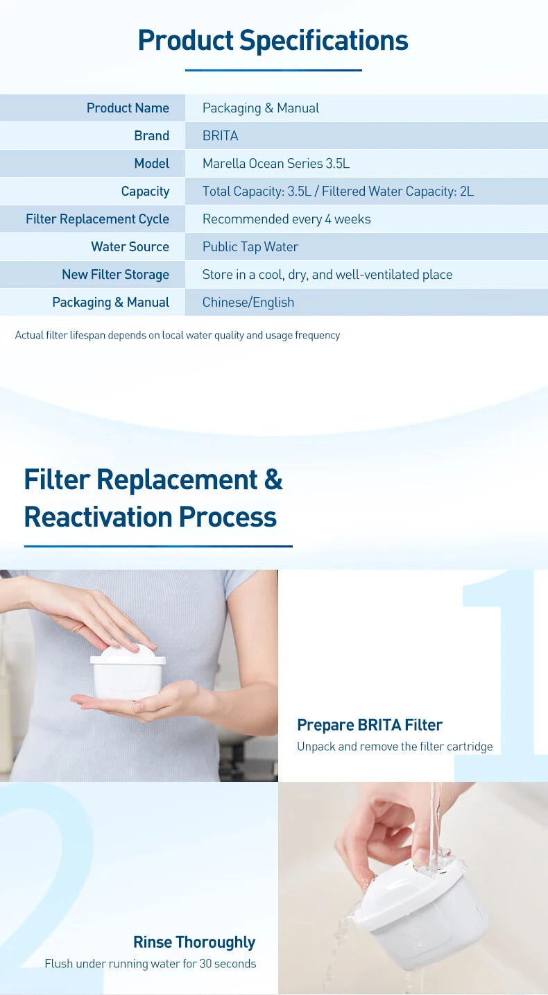 BRITA Marella Ocean 3.5L Water Filter Kettle Cartridge Purify Kettle Activate Carbon Water Filter Kettle Water Purifier