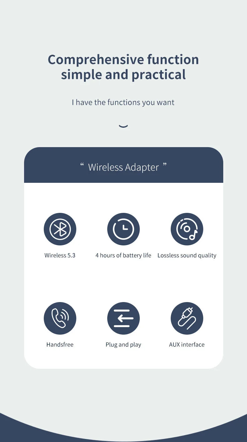 New Bluetooth 5.3 Transmitter Receiver HIFI stereo Wireless Audio Adapter With HD Mic 3.5mm AUX For Car Audio Music Hands-free