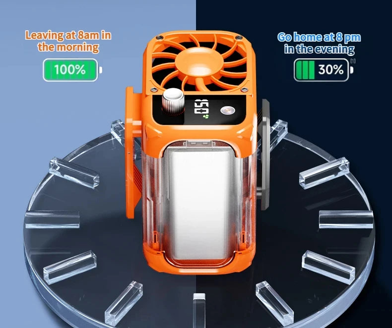 Mini high-speed waist fan, bladeless USB hanging neck fan, outdoor multifunctional mobile power lighting digital display fan