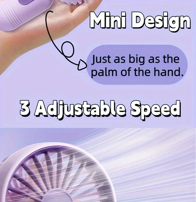 Mini Handheld Fan 3-Speed Strong Wind USB Rechargeable Long Lasting Portable Desk Fan For Students Office Outdoor Travel Camping