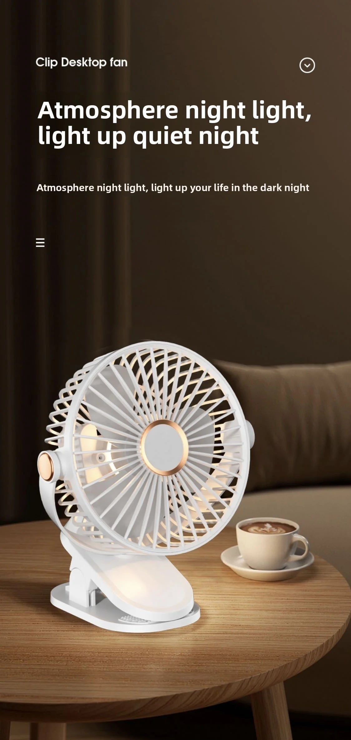 Fan portable mini desktop/clip on/hanging, TYPE-C charging 800mAh battery life fan, 5-speed wind/2-level LED light adjustment