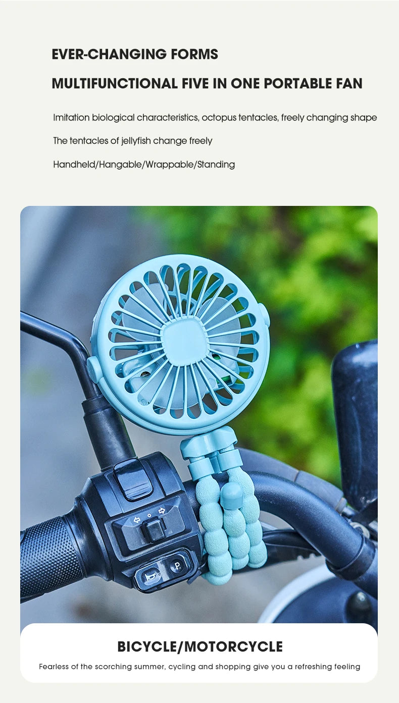 Portable USB Desktop Folding Fan,Outdoor Baby Stroller Handheld Fan, Summer Mute Small Multifunctional Octopus Mini Fan